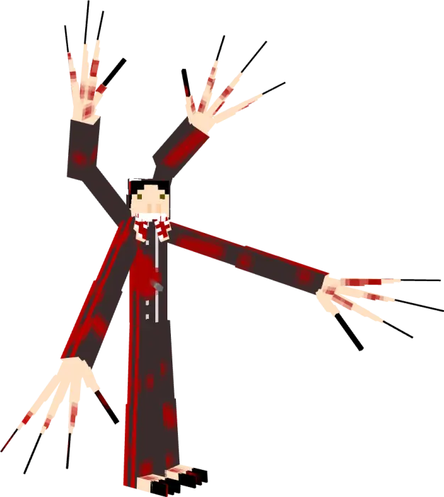 Pixelated horror creature with claws and blood.