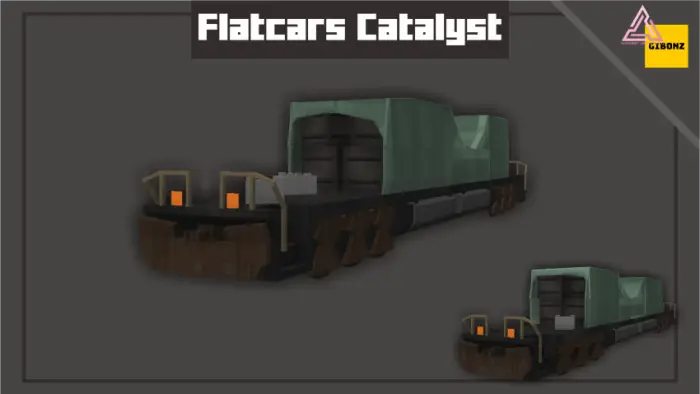 Blocky flatcar train with green cargo cover