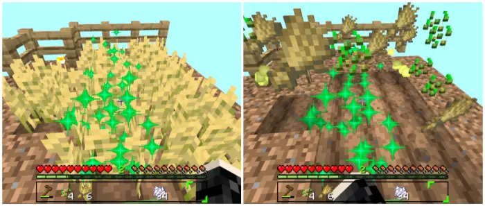 Player harvesting glowing wheat crops
