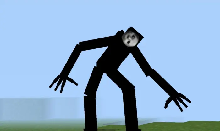 ALT Tall black creature with a white face.