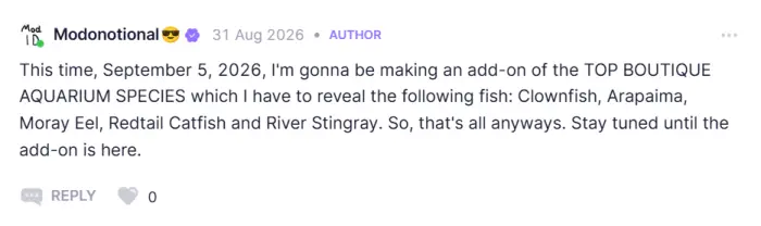 Comment about custom aquarium fish add-on.