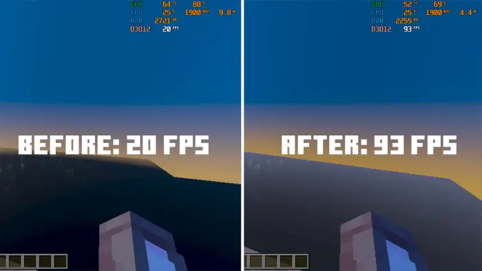 Before and after FPS performance boost