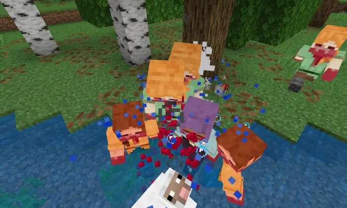 Blocky characters attacking in a forest.