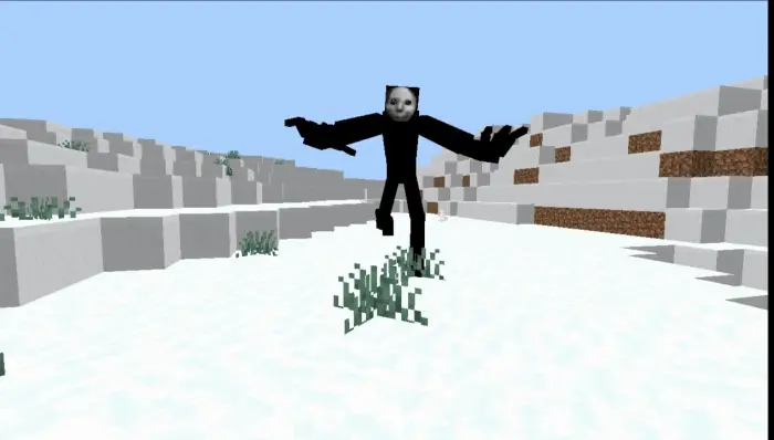 Hostile black creature with white face outside