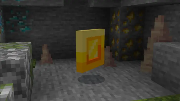 Gold coin hidden in a stone cave.