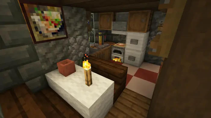 Cozy medieval cottage kitchen interior