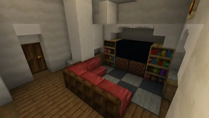 Cozy villa living room with red sofa set
