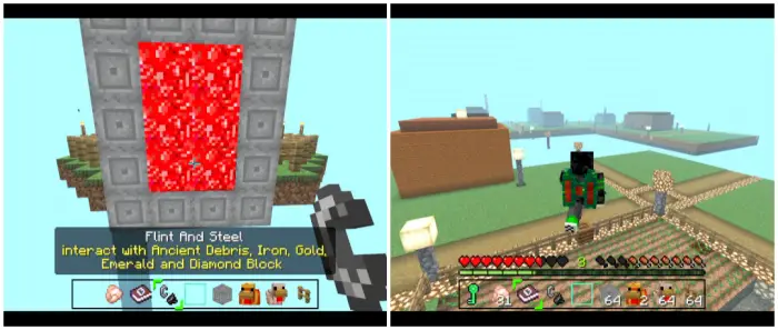 Left Activating a custom red portal Right Player flying above private islands