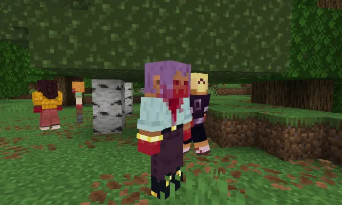 Blocky rage-infected characters in a forest