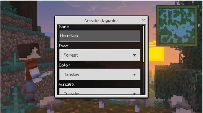 On-screen minimap with waypoint creation menu
