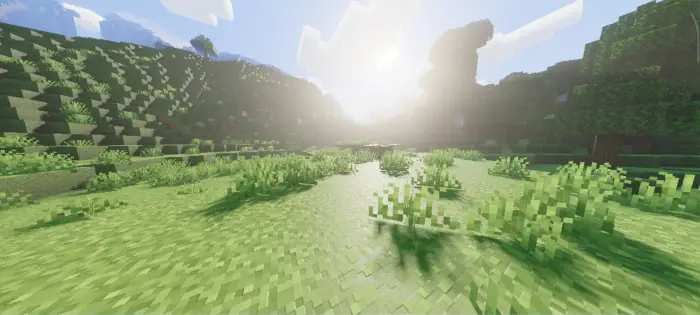 Sunlit grassy landscape with enhanced lighting