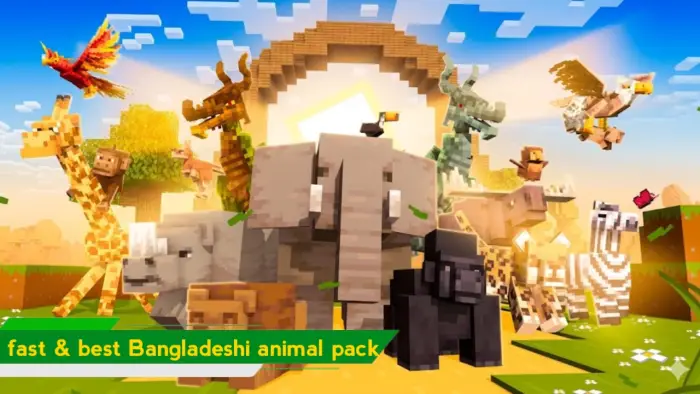 Blocky animals elephant, tiger, giraffe, bird