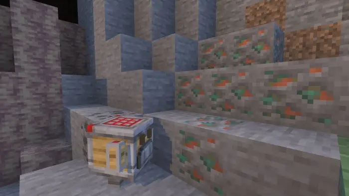 Blocky robot pet near copper ore blocks
