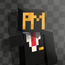 Blocky character in suit with yellow mask