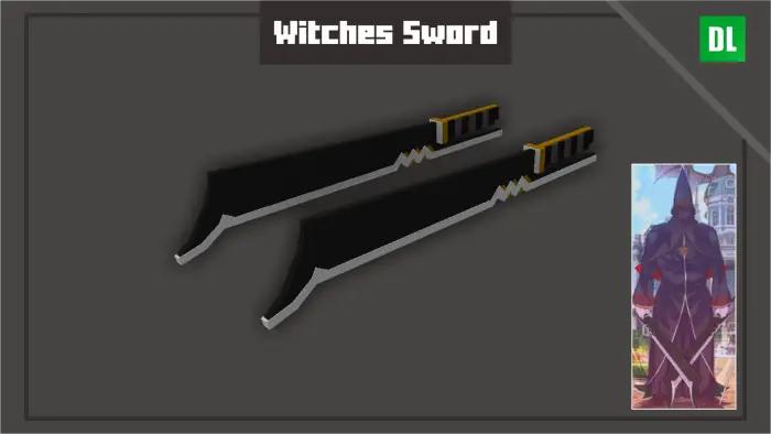 Two black fantasy swords with gold hilts.