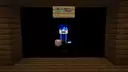 Creepy blue character in dark wooden room