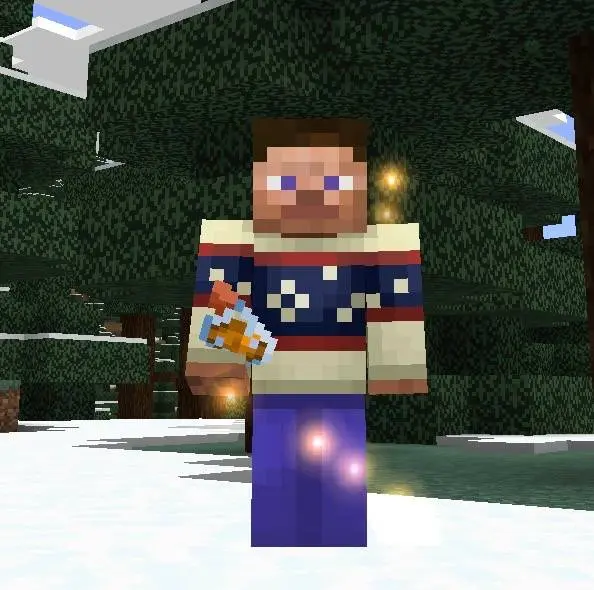 Player with glowing aura in snowy forest.
