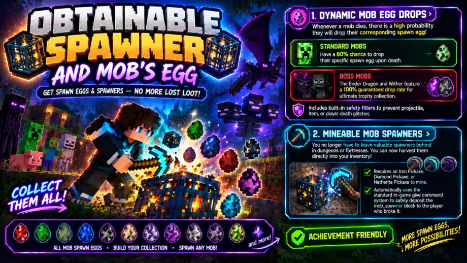 Thumbnail: Obtainable Spawner And Mobs Egg