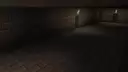 Dimly lit, eerie hallway with tiled floor