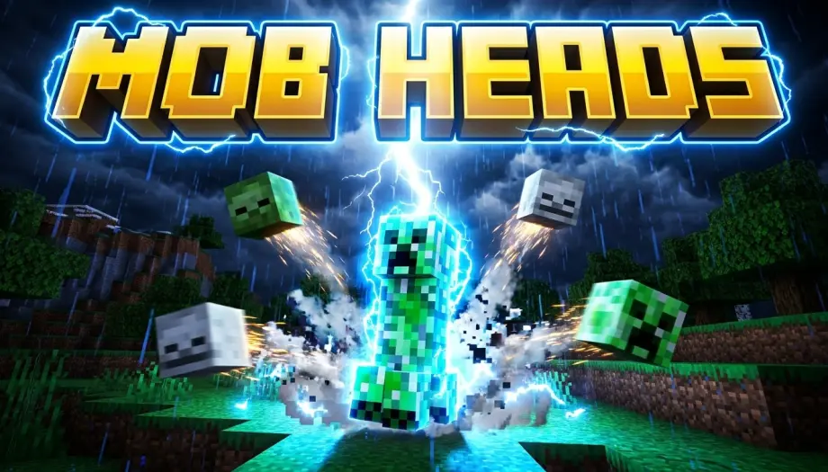 Thumbnail: How to Get Mob Heads in Minecraft Bedrock (Charged Creeper Guide)