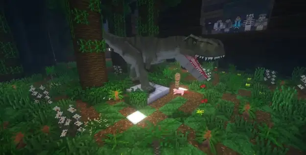 Blocky dinosaur in a lush prehistoric forest