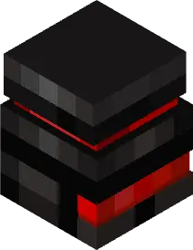 Pixelated black helmet with red accents
