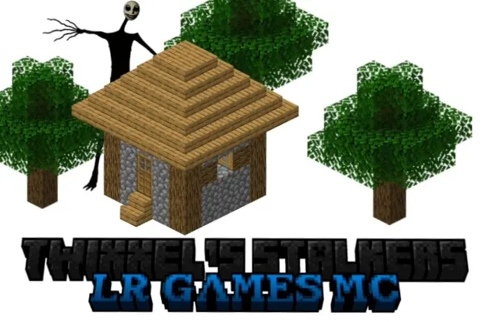 Tall shadowy figure near blocky house and trees