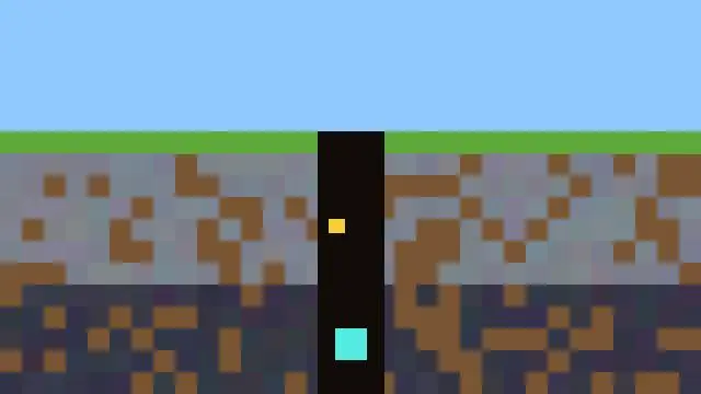 Pixel art of a vertical mining shaft underground