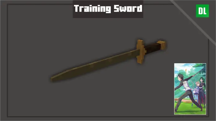 Pixelated training sword with gold hilt.