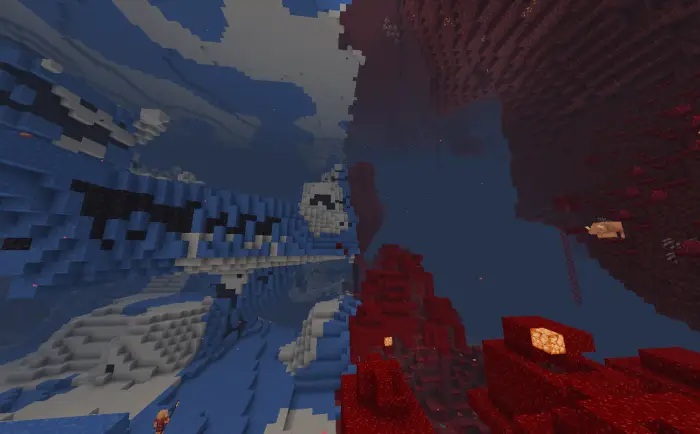 Blue and red cavern biomes split in half