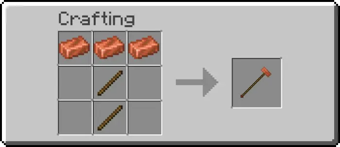 Copper hammer crafting recipe shown.