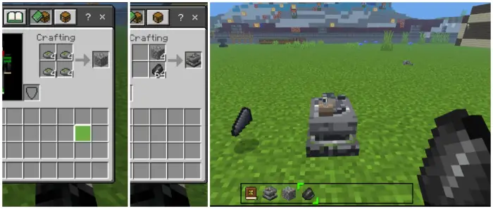 1. Crafting flint tools in inventory menu 2. Placing flint axe breaker on grass
