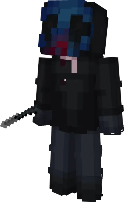 Pixelated blue-masked figure holding scalpel