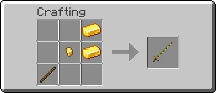 Gold sword crafting recipe with new item