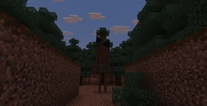 ALT text Tall siren creature in dark forest path