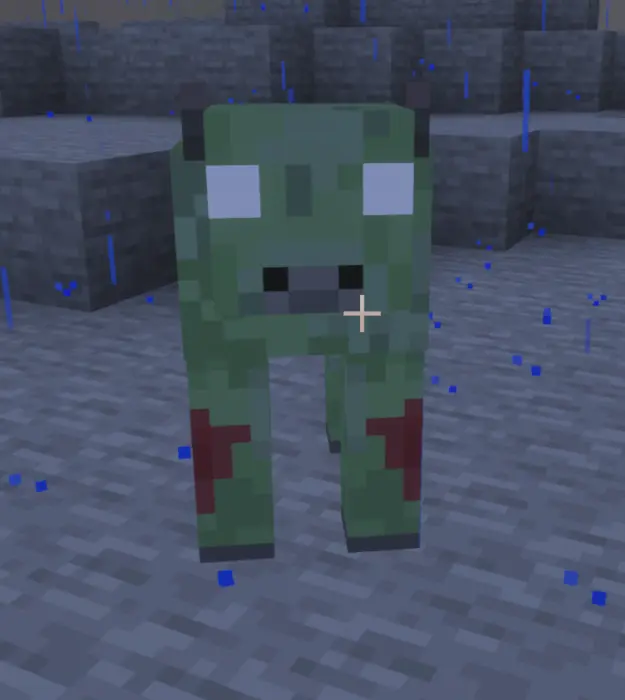 Zombie cow with pale eyes in rainy scene