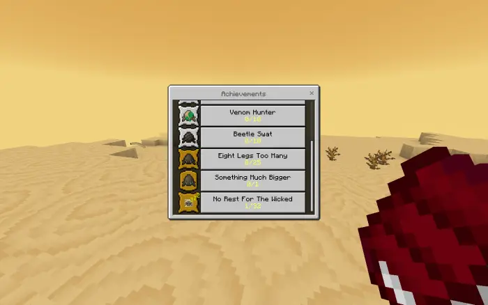 Desert survival achievements menu displayed
