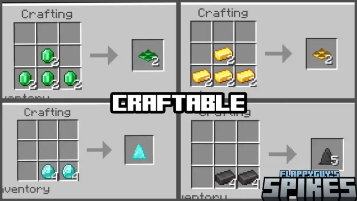 Four spike block crafting recipes shown