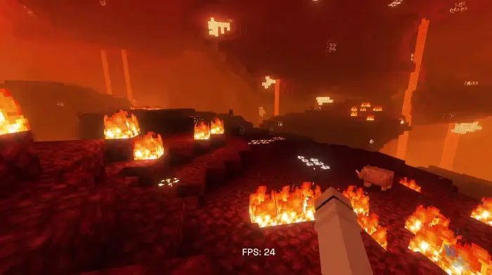 Glowing Nether landscape with bright fire