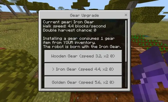 ALT Gear upgrade menu for farm robot