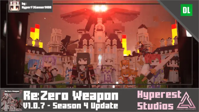 Pixelated ReZero characters with weapons