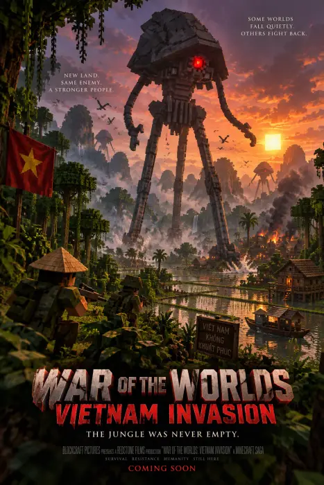 Giant tripod invades Vietnam jungle village.