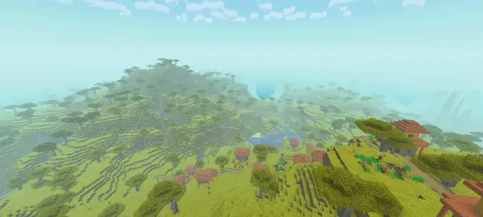 Savanna village with mountains and canyons