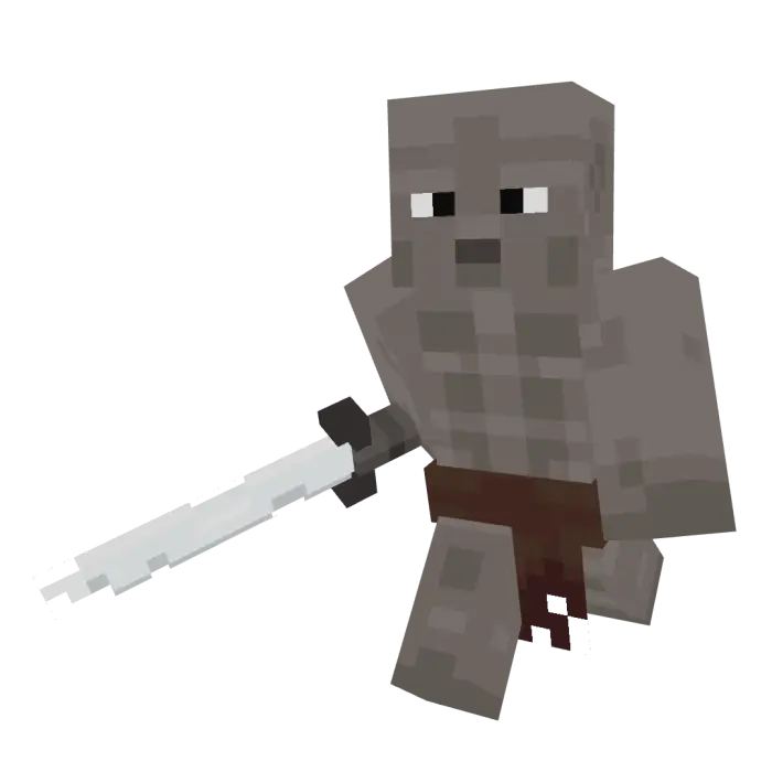 Blocky stone golem wielding a sword