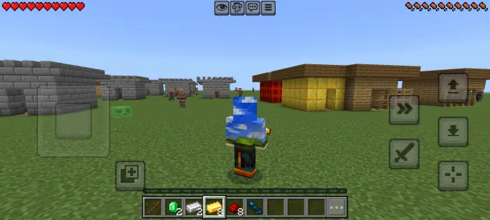 Player explores a village with defenses