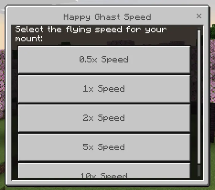 Speed selection menu for flying mounts.