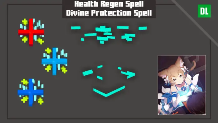 Pixel art spells and anime character display