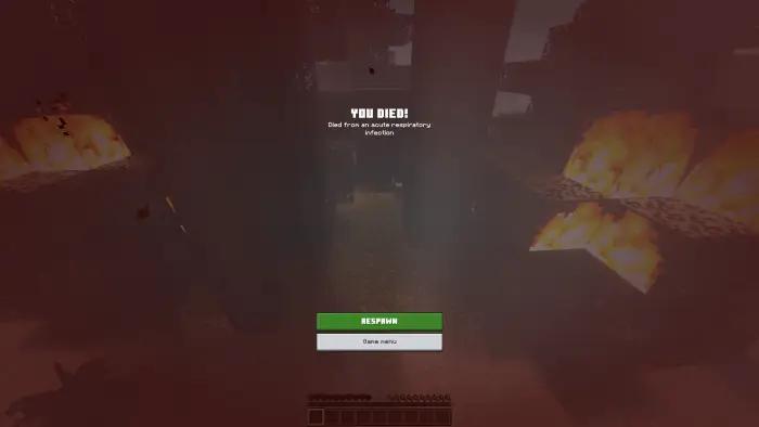 Player death screen with heavy smog effect
