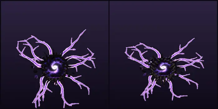 Dark energy vortex with glowing purple tendrils