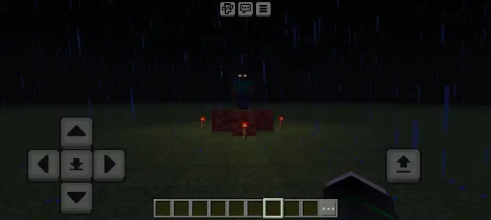Mysterious figure with glowing eyes at night
